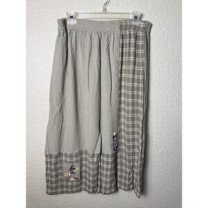 Vtg 90's Kokopelli Skirt Boho Plaid Patchwork Appliqué Size 1X Rayon Sage Green